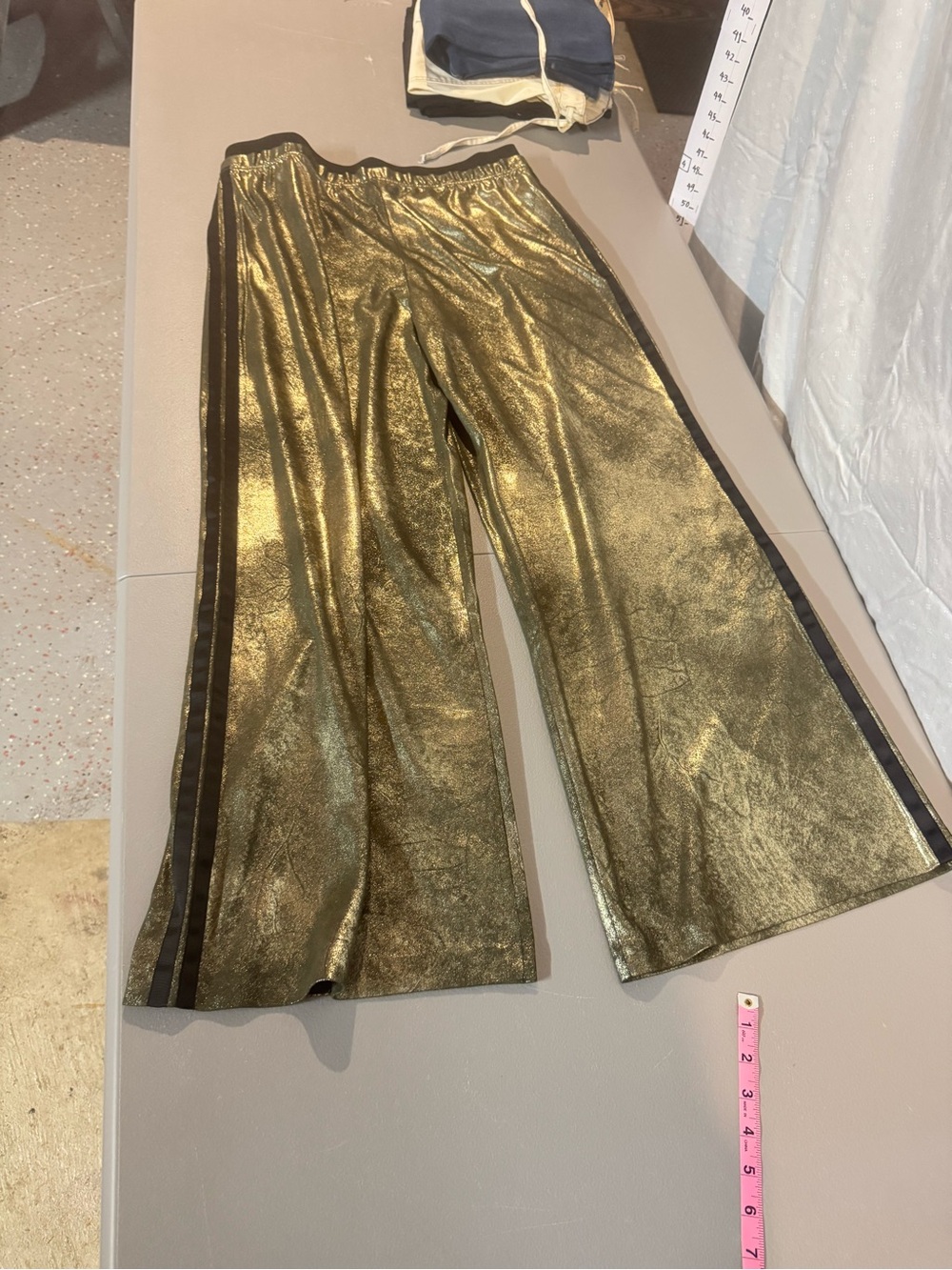 Free People Metallic Gold Wide Leg Pants with Black Side Stripe - Picture 2 of 5